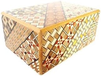 Yosegi puzzle box with diagonal bands of wood mosaic patterns